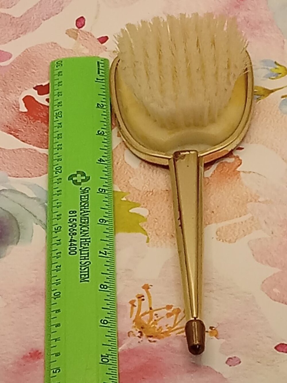 Vintage Vanity Hairbrush Gold Tone Soft Back Orangey Floral Art Deco Boudoir - Picture 5 of 14